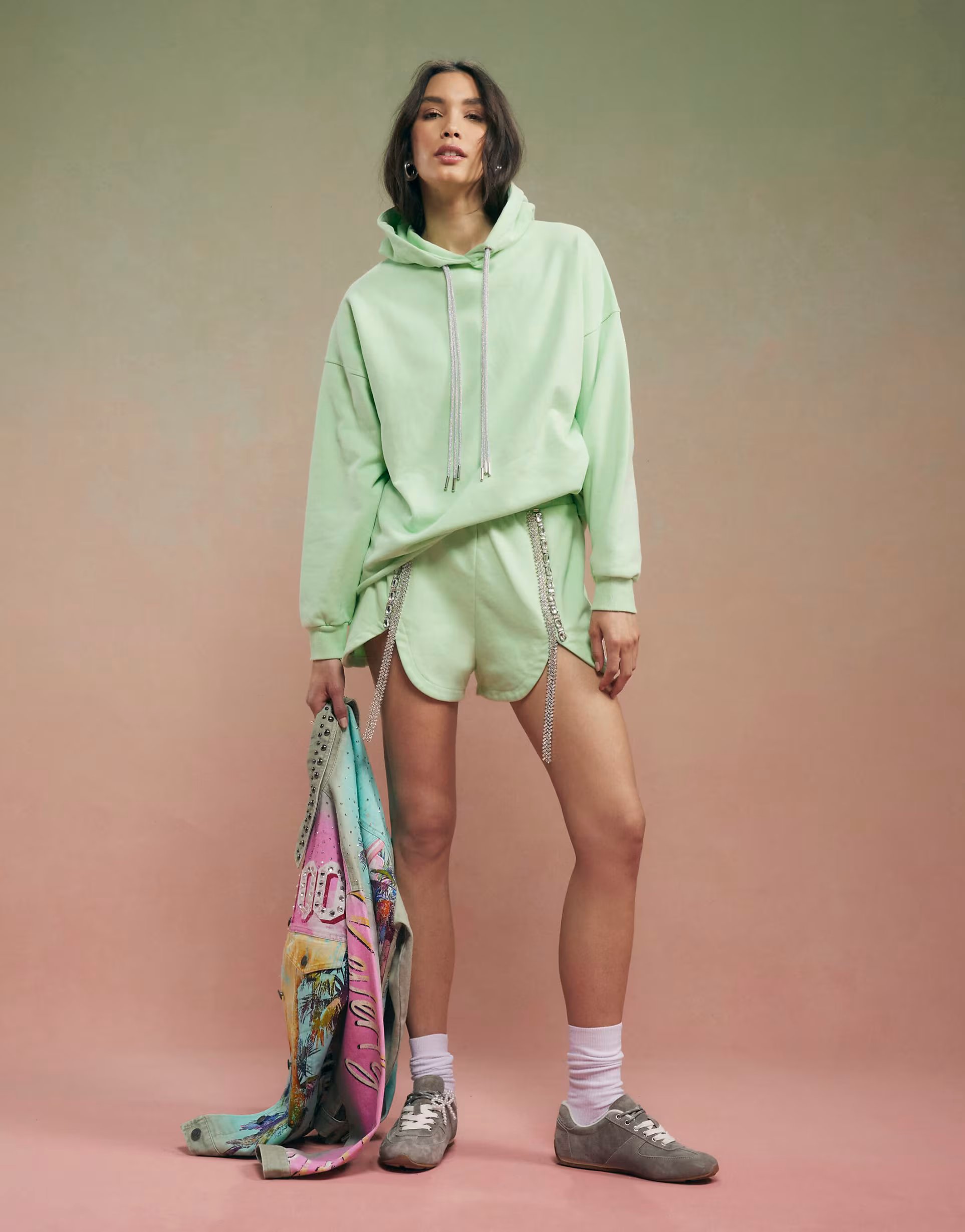 ASOS River Island Year zero embellished shorts in green - 1