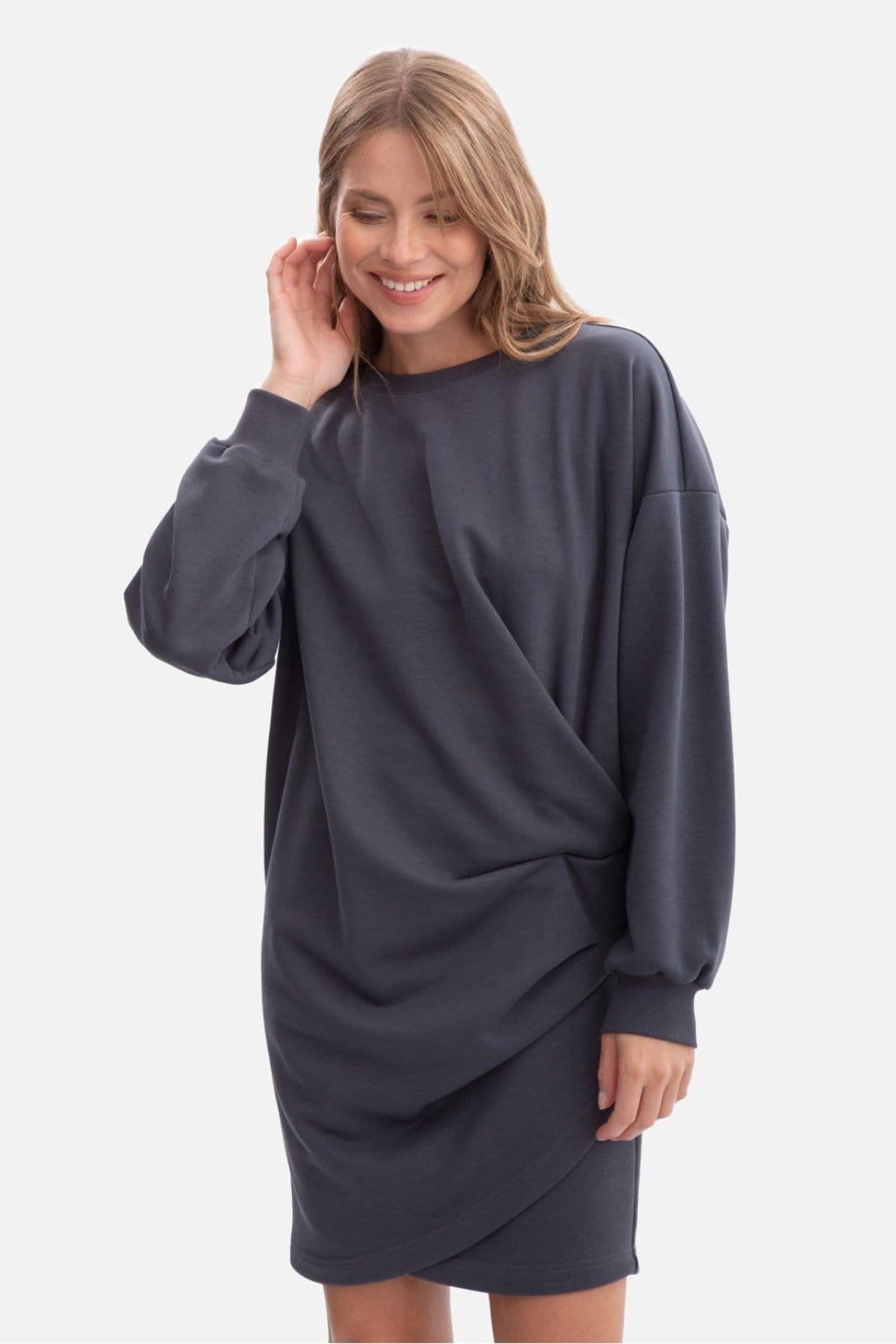 Love Lace Grey Oversized Sweatshirt Dress with Soft Loop Lining