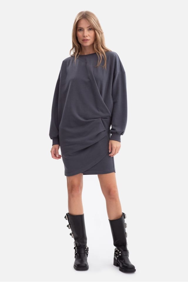 Love Lace Love Lace Women's Oversized Sweatshirt Dress with Soft Loop Lining in Grey - 2