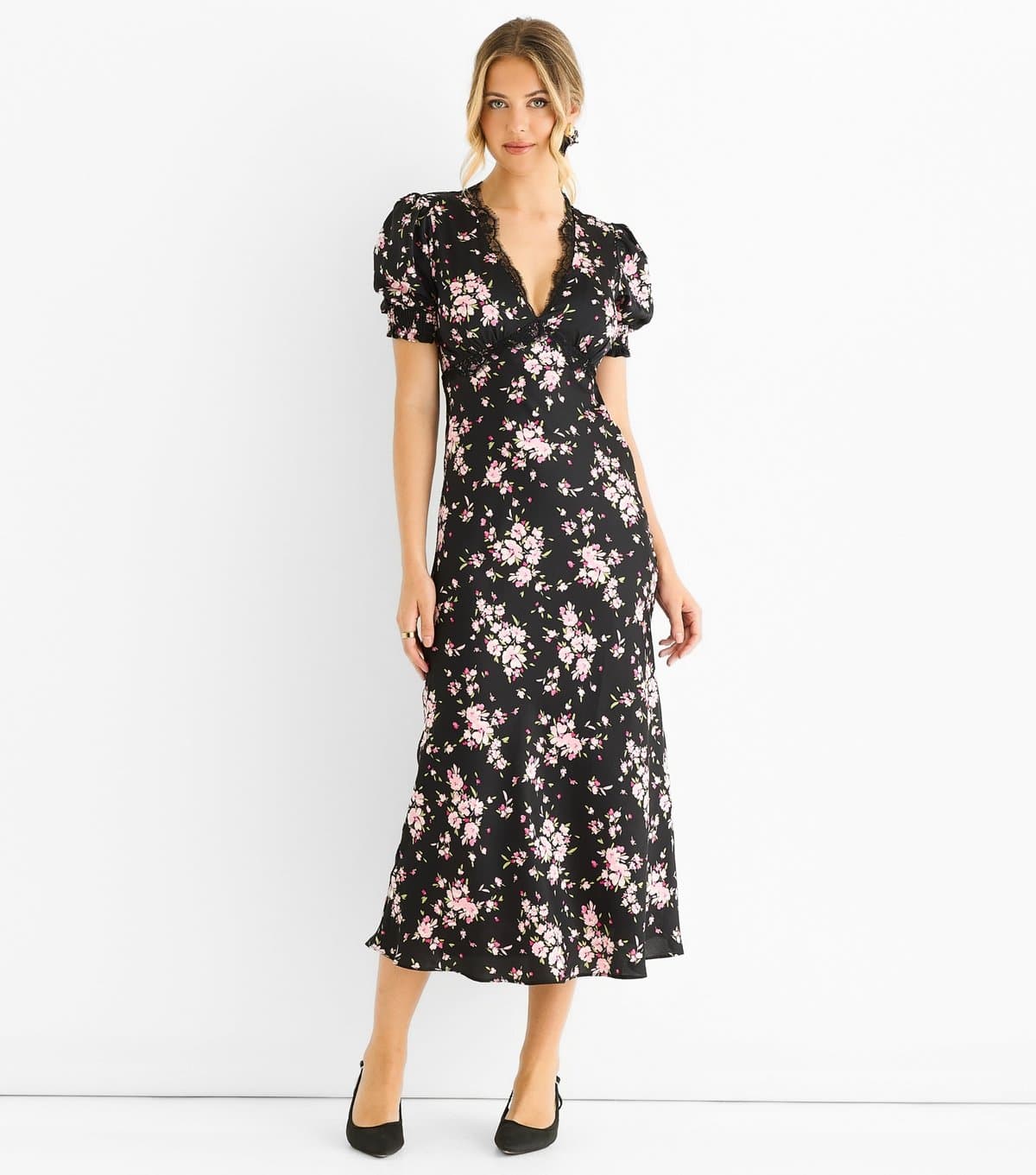 Gini London Women's Black Floral Midi Dress Gini London New Look