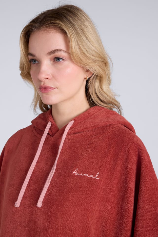 Animal Animal Women's 'Anna' Adjustable Hood Short Sleeve Cotton Towelling Poncho in Terracotta - 2