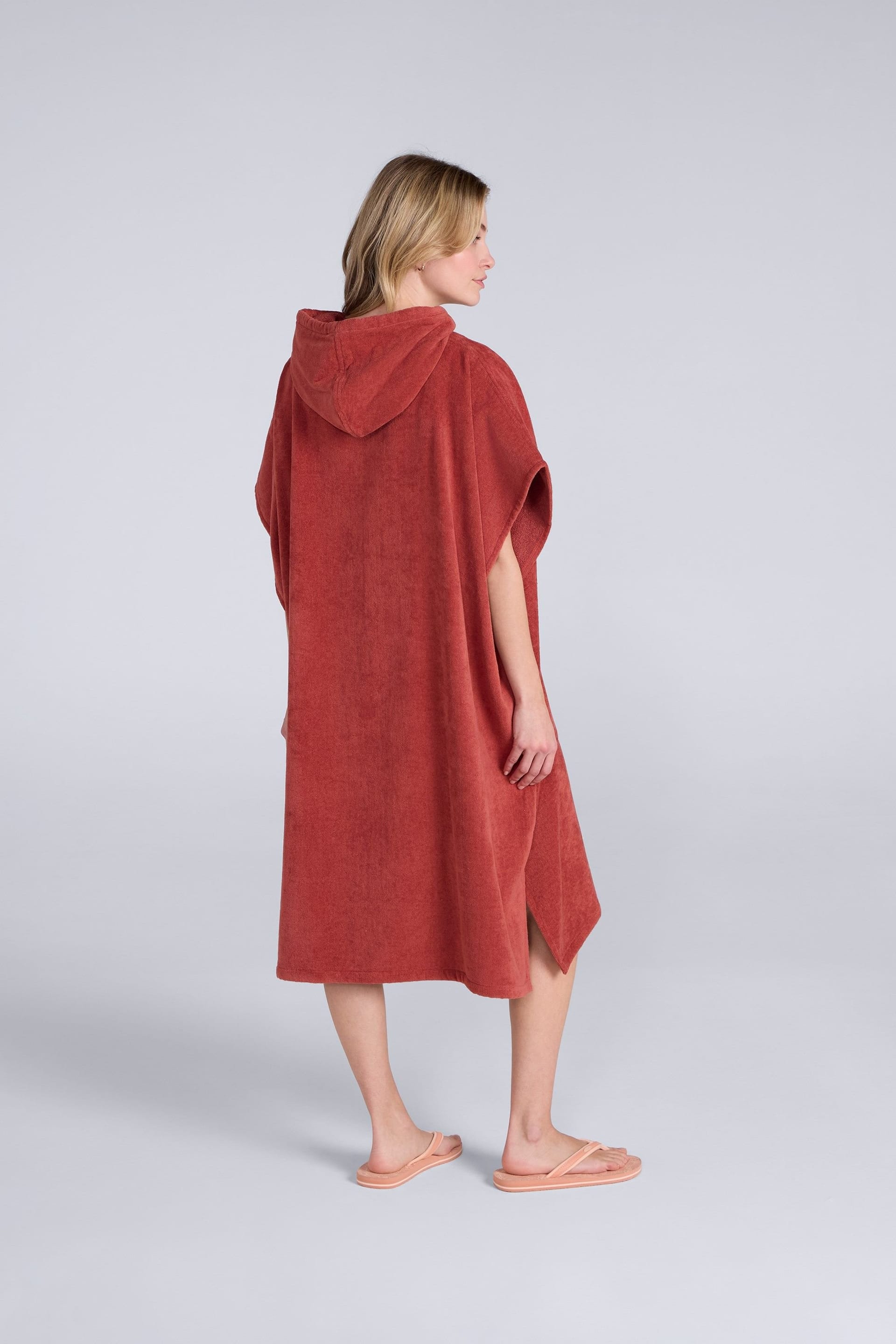 Animal Animal Women's 'Anna' Adjustable Hood Short Sleeve Cotton Towelling Poncho in Terracotta - 4