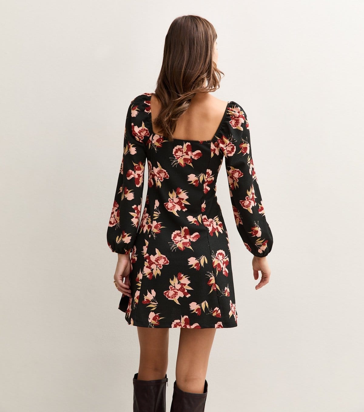 New Look Women's Black Long Sleeve Floral Print Milkmaid Mini Dress New Look - 4