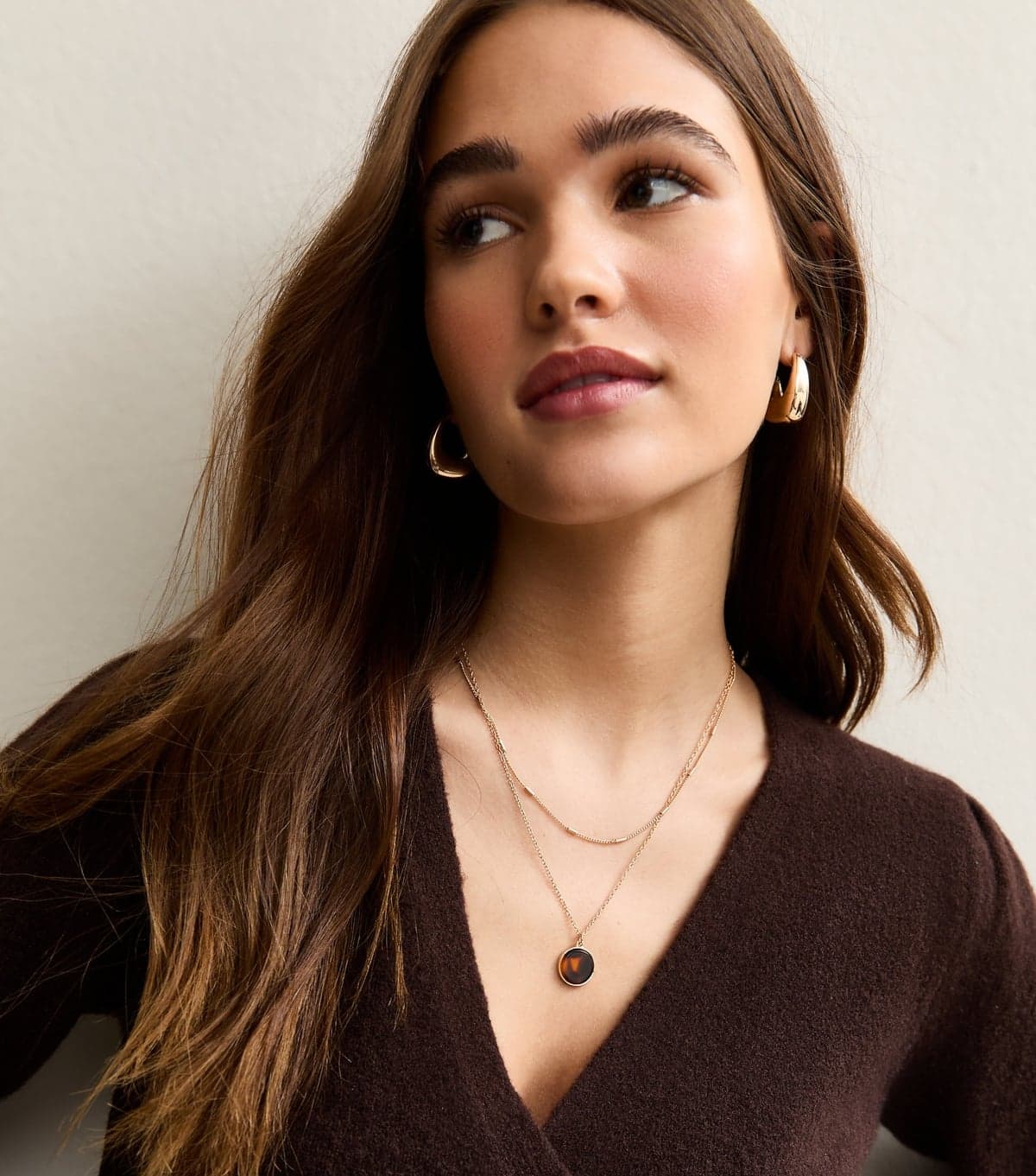 New Look Gold Tone Multi Layer Tortoiseshell Circle Pendant Necklace New Look