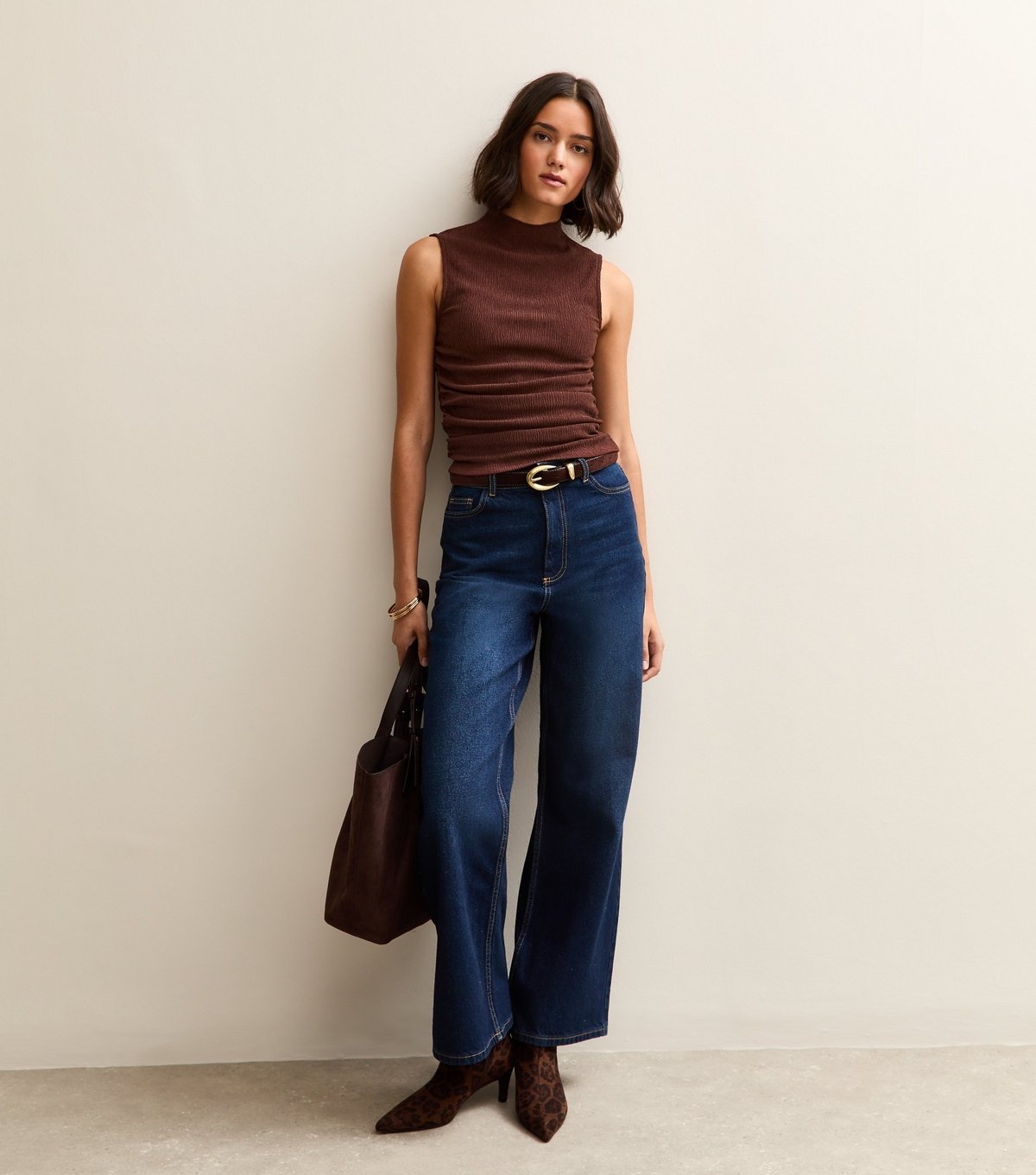 New Look Women's Brown Textured Jersey Ruched Tank Top New Look - 3