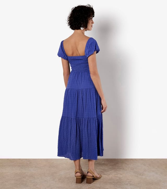 Apricot Women's Blue Checked Puff Sleeve Midi Dress Apricot New Look - 3