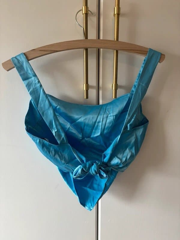 ASOS Bright blue silk / satin tie up crop top - size 10