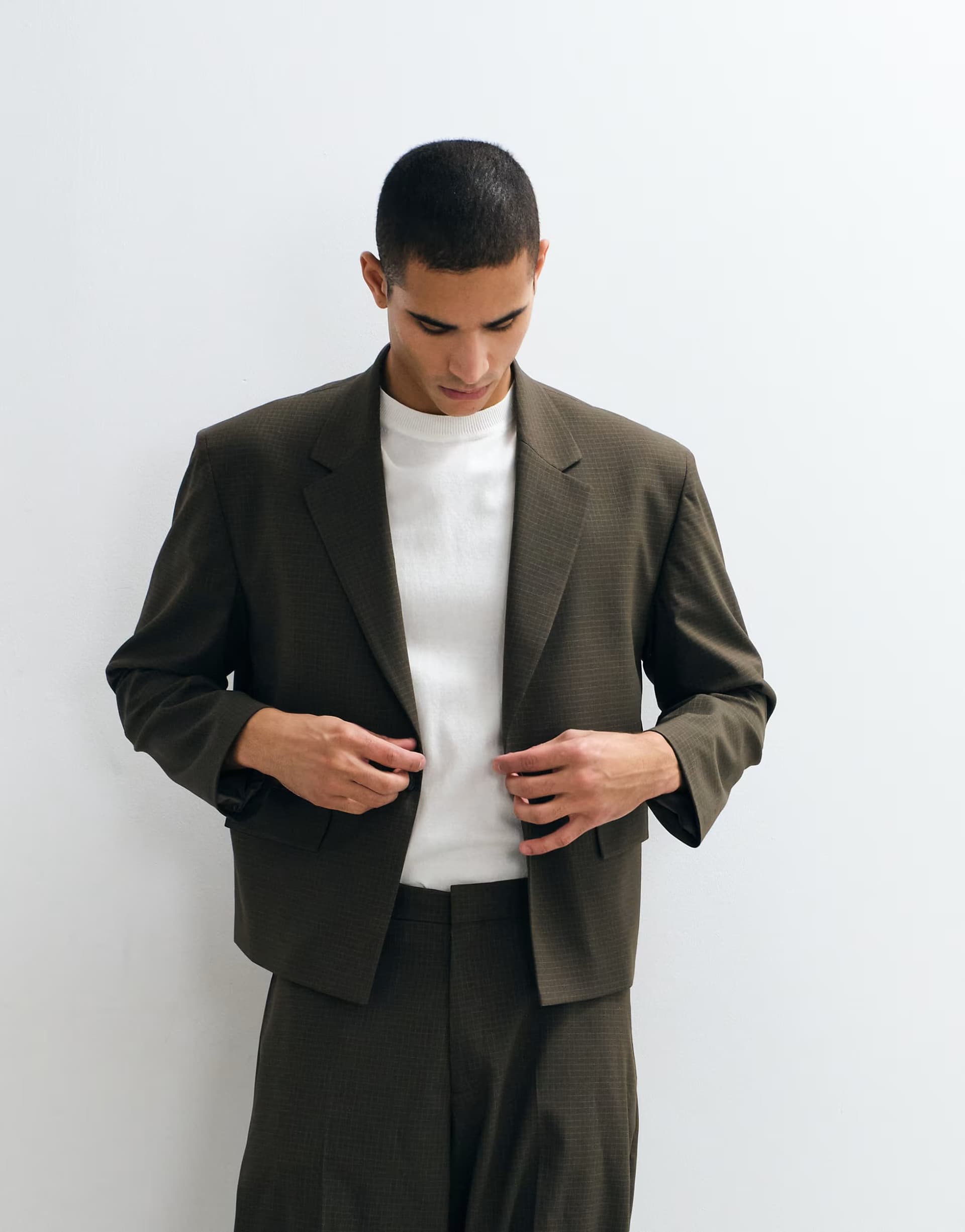 ASOS ASOS DESIGN boxy suit jacket in brown grid check print