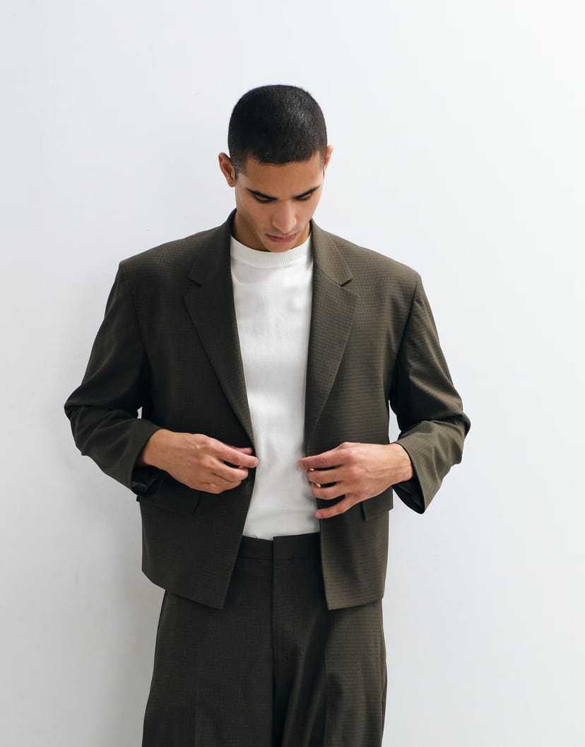 ASOS ASOS DESIGN boxy suit jacket in brown grid check print - 1