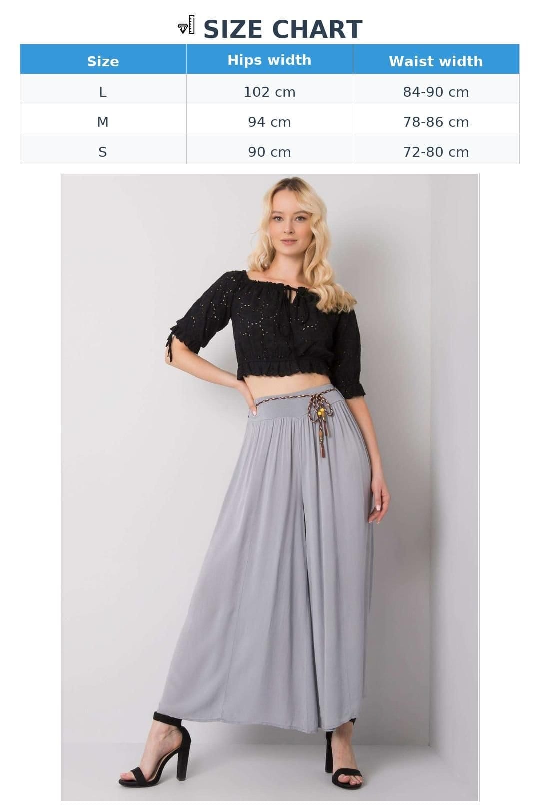 Love Lace Love Lace Women's Wide Leg Elastic Waist Trousers with Belt Style 183480 in Grey - 4