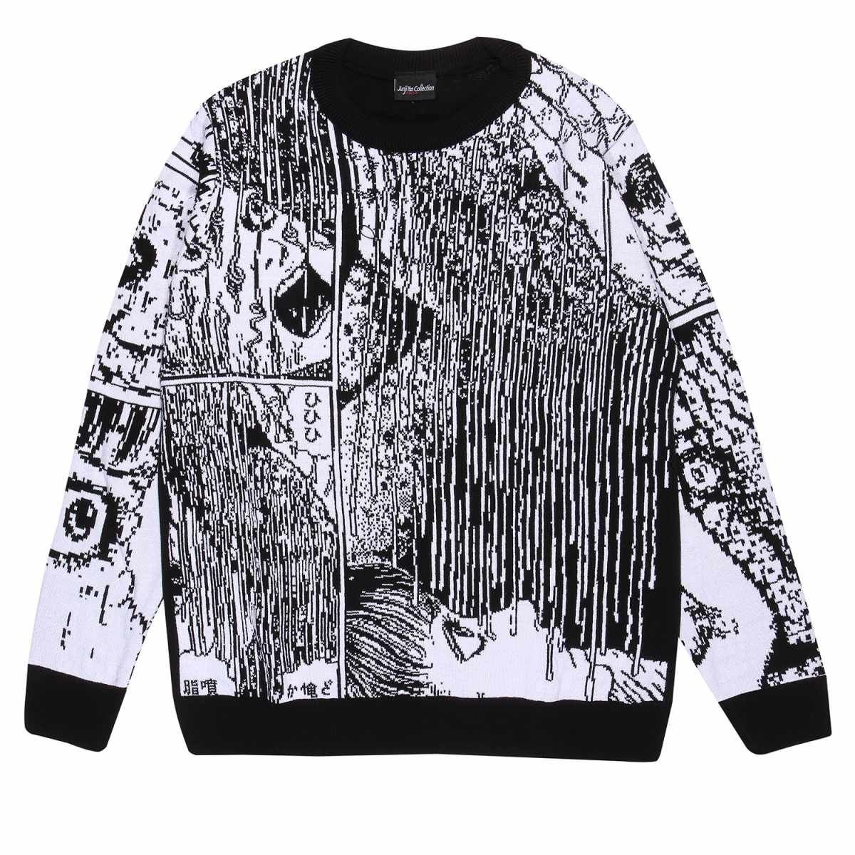 Junji-Ito Junji-Ito Men's Face Melting Knitted Jumper in Black - 2