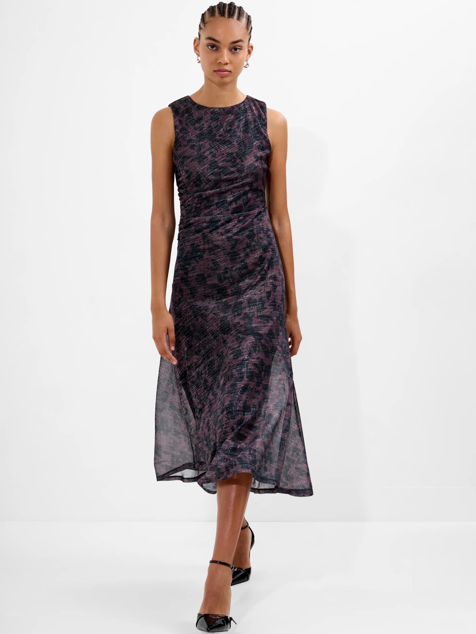 French Connection Lorrie Lurex Round Neck Midi Dress Multi