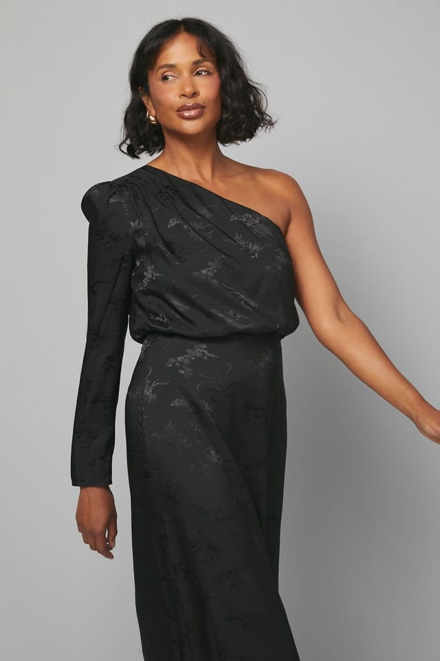 Wallis Wallis Women's Jacquard One Sleeve Fringe Dress in Black - 2