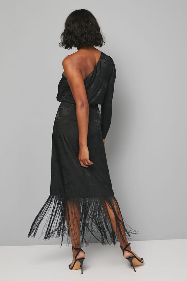 Wallis Wallis Women's Jacquard One Sleeve Fringe Dress in Black - 3