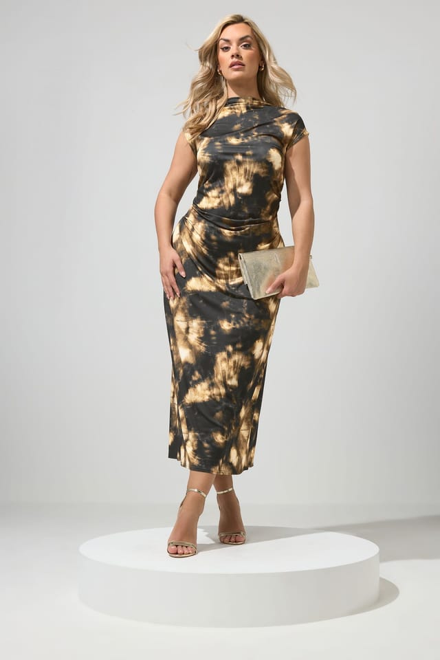 Yours Yours Women's Abstract Drape Maxi Dress in Brown - 3