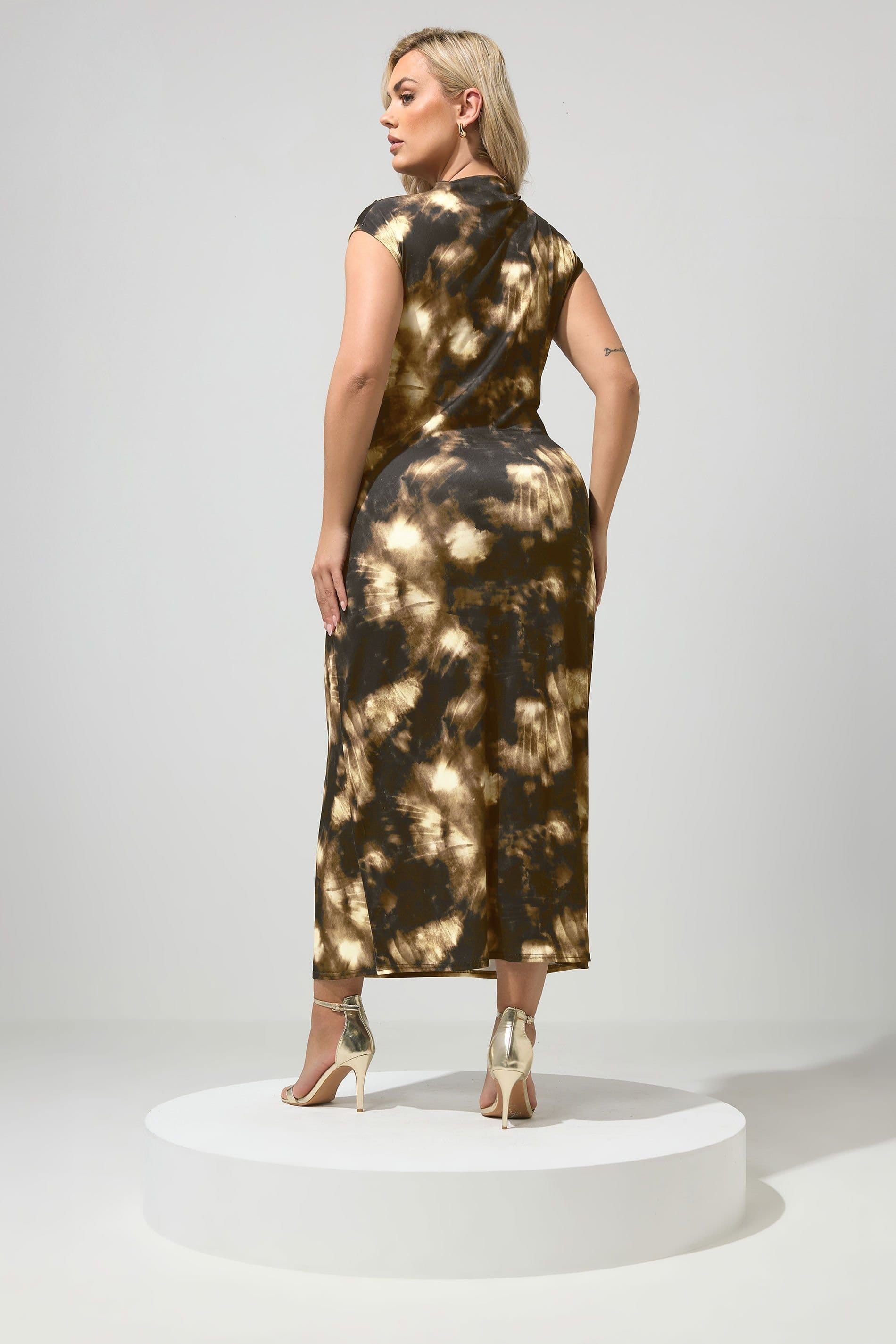 Yours Yours Women's Abstract Drape Maxi Dress in Brown - 4