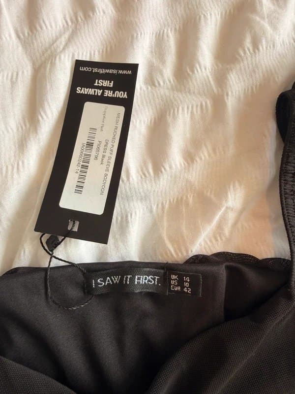 I Saw it First I Saw It First Black Ruched Puff Sleeve Bodycon Mini Dress BNWT Size UK 14