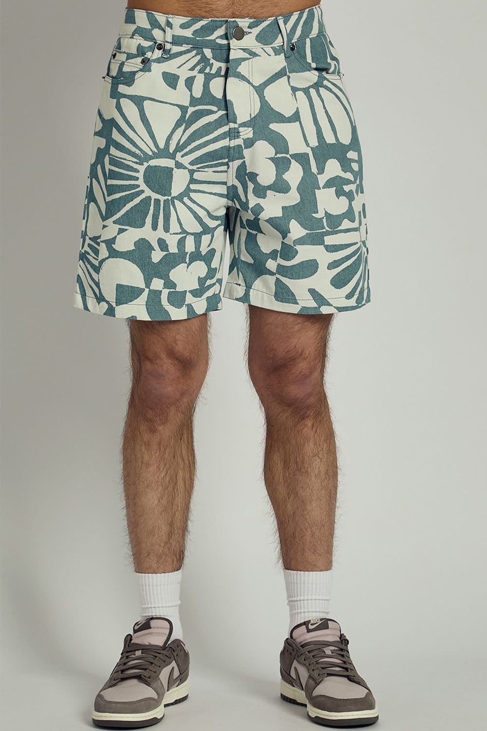 Native Youth Men's Blue Floral Print Denim Shorts