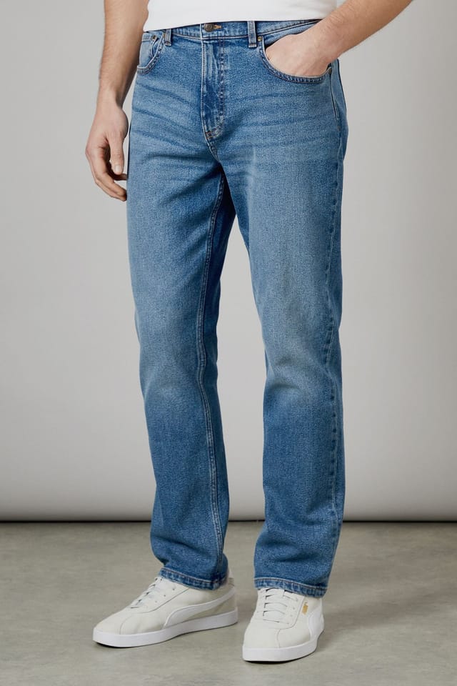 Maine Maine Men's Stone Wash Premium Stretch Straight Fit Jeans in Light Blue - 2