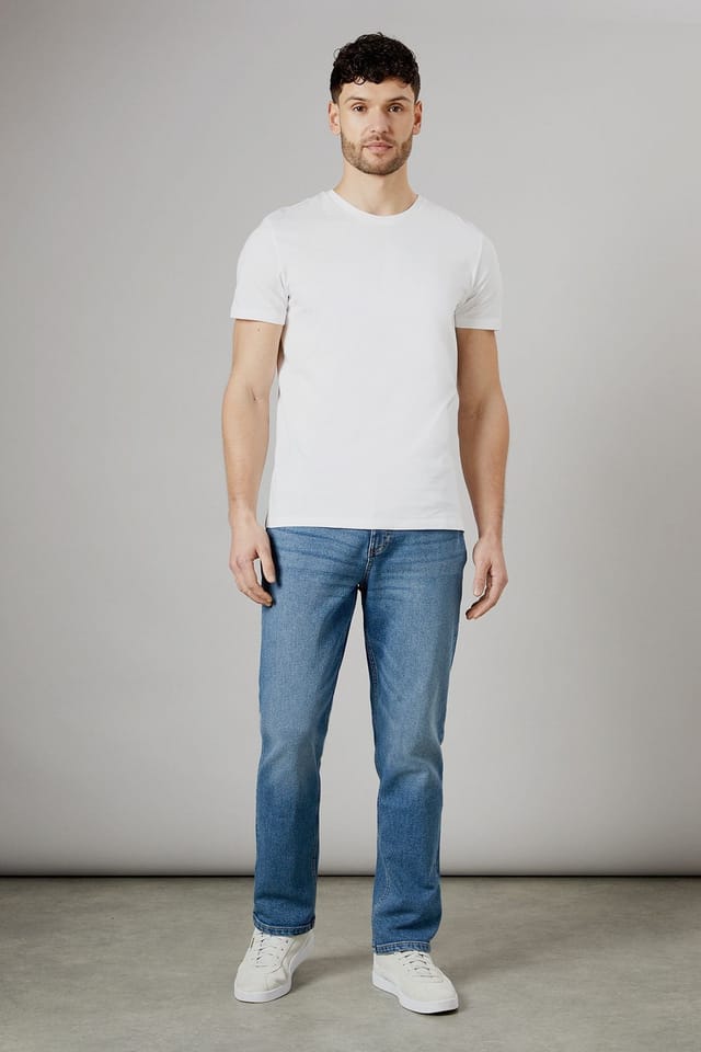 Maine Maine Men's Stone Wash Premium Stretch Straight Fit Jeans in Light Blue - 3