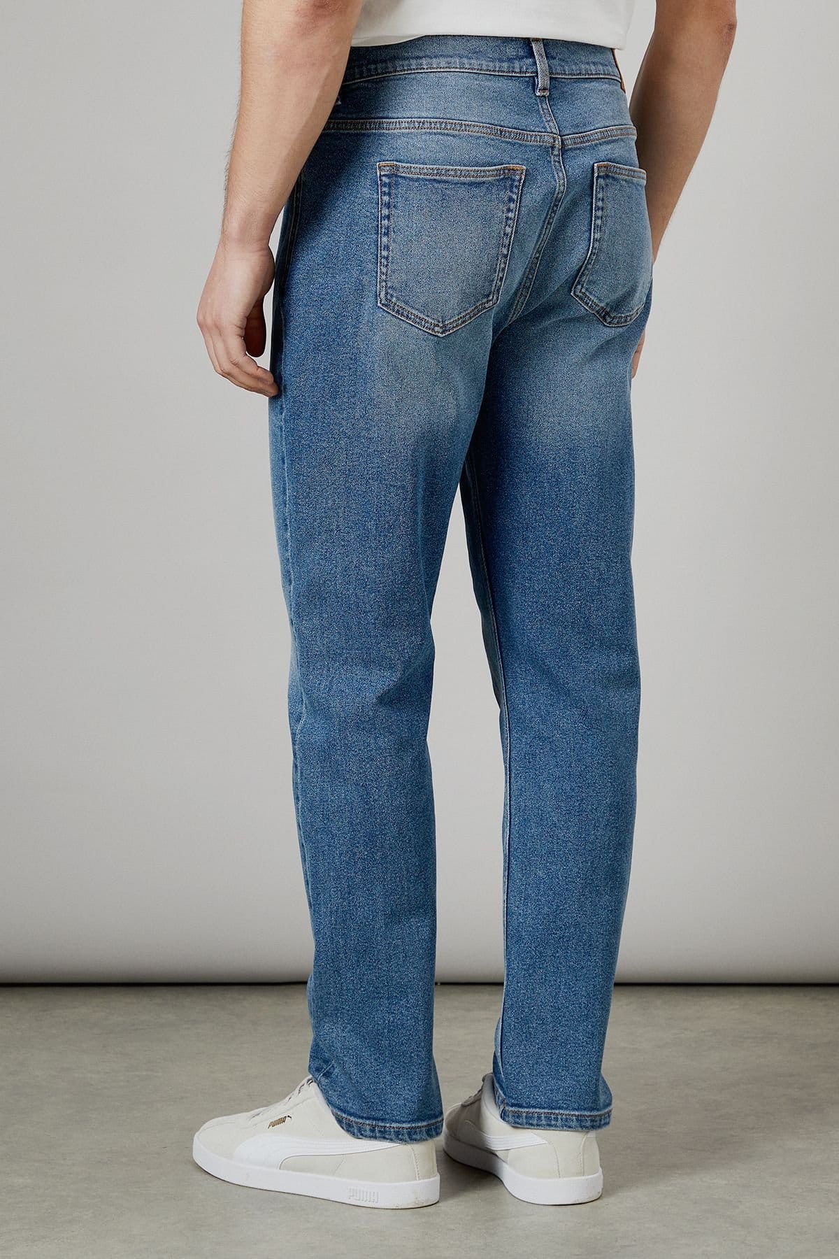 Maine Maine Men's Stone Wash Premium Stretch Straight Fit Jeans in Light Blue - 4