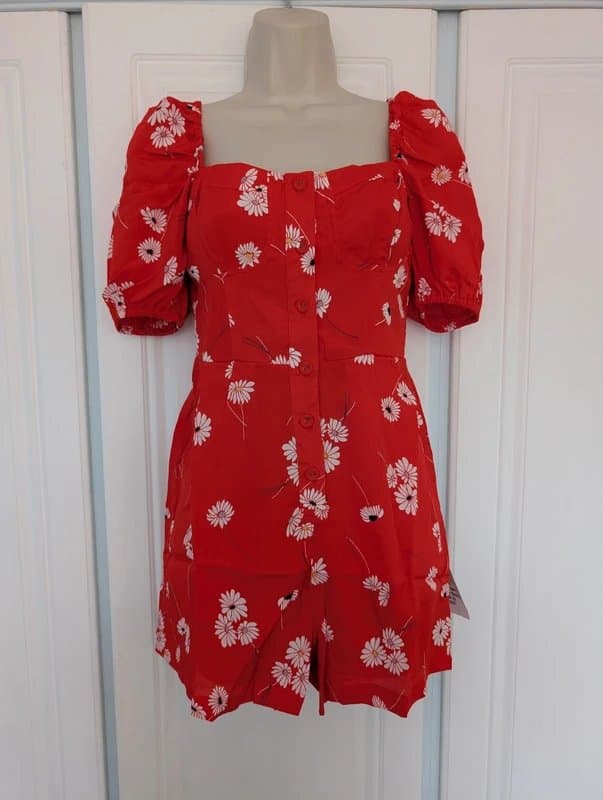 ASOS ASOS Design milkmaid playsuit in red ditsy print size 4