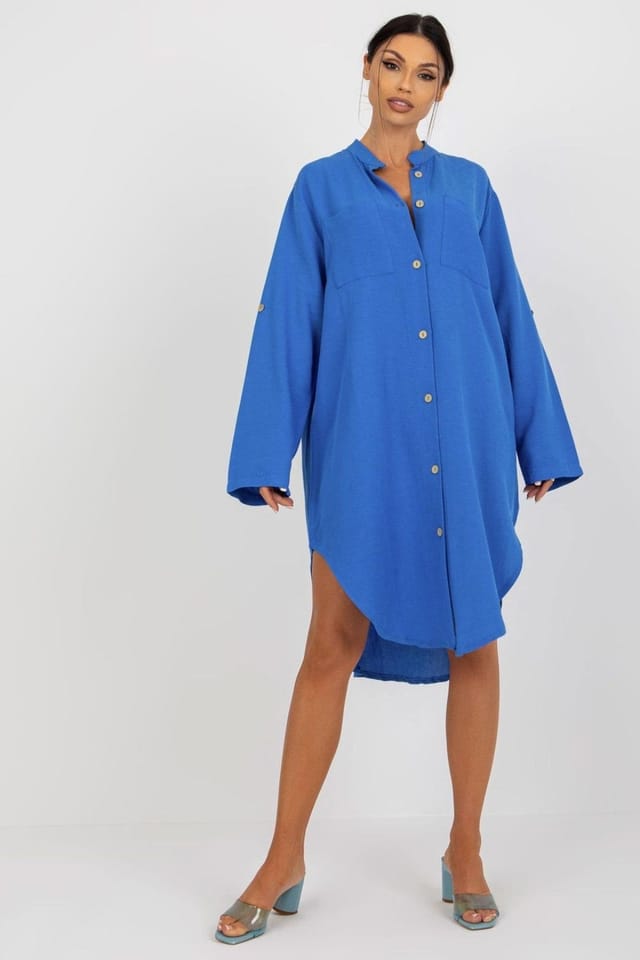 Love Lace Love Lace Women's Shirt Button Down Long Sleeve Pocket Dress in Blue - 2