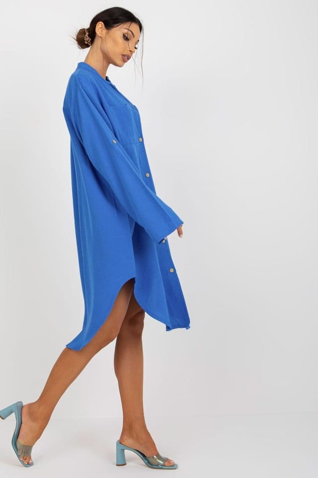 Love Lace Love Lace Women's Shirt Button Down Long Sleeve Pocket Dress in Blue - 3