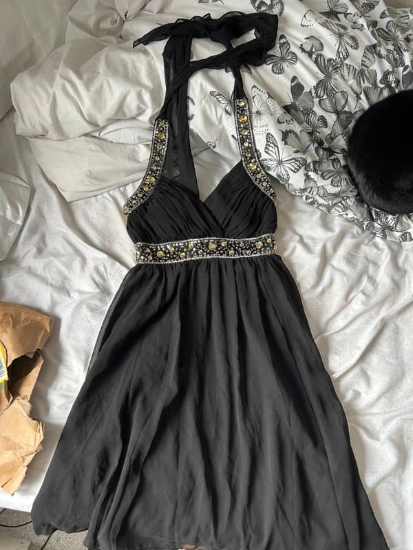 New Look Black new look size 10 embellished halter neck dress