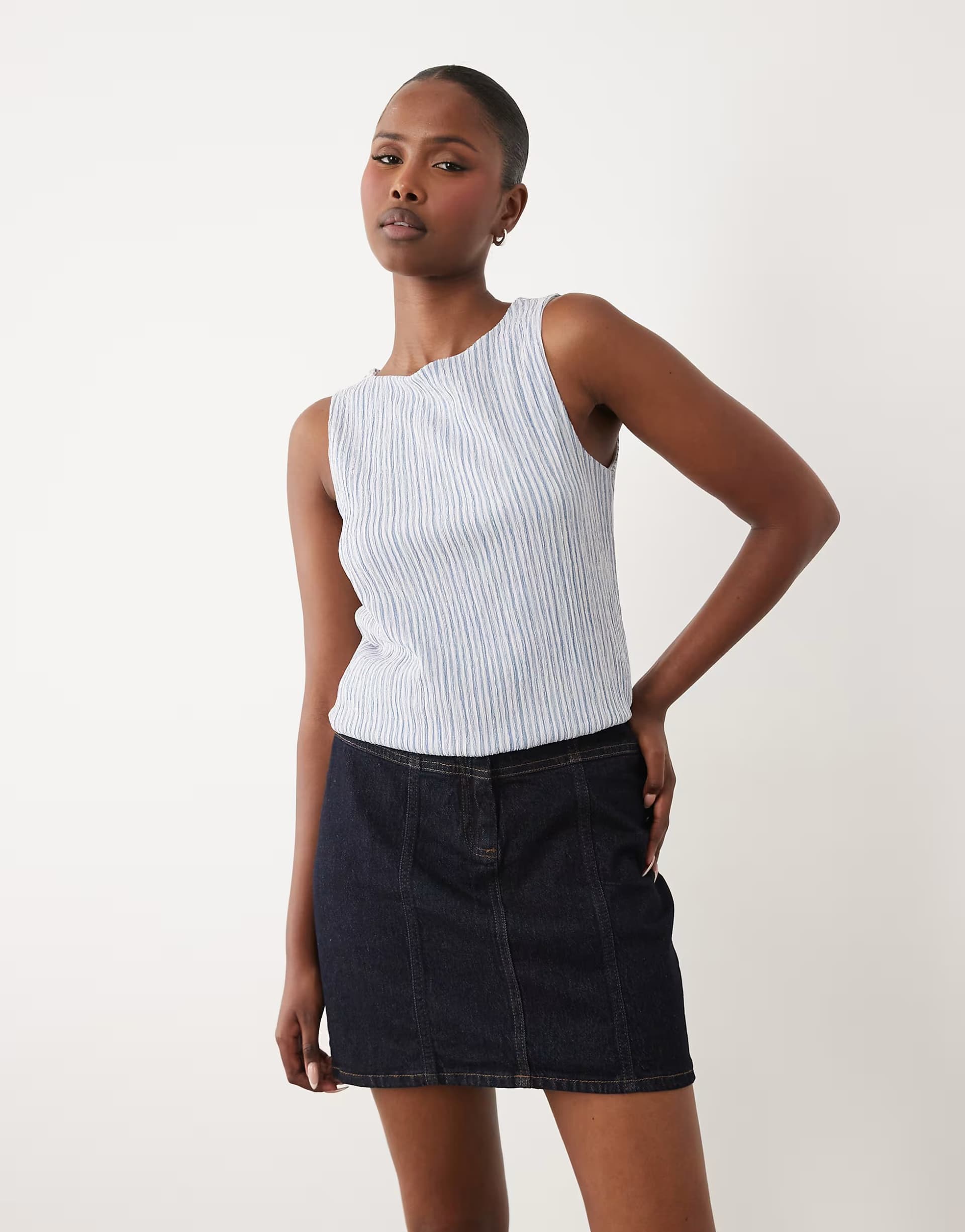 ASOS AWARE seam detail denim mini skirt in dark blue denim