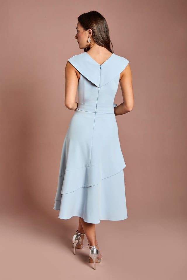 Coast Coast Women's Cross Neck Bardot Crepe Midi Dress in Light Blue - 3