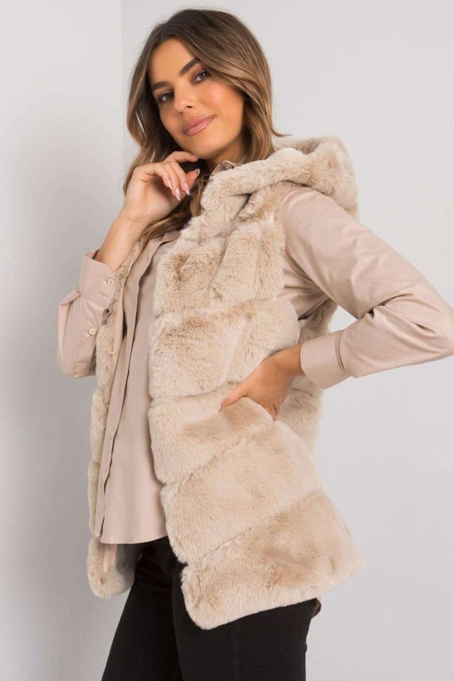 Love Lace Love Lace Women's Beige Hooded Lined Vest with Hook Closure - 2