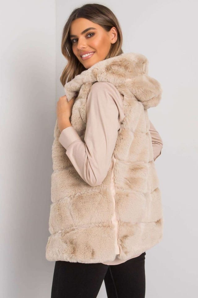 Love Lace Love Lace Women's Beige Hooded Lined Vest with Hook Closure - 3