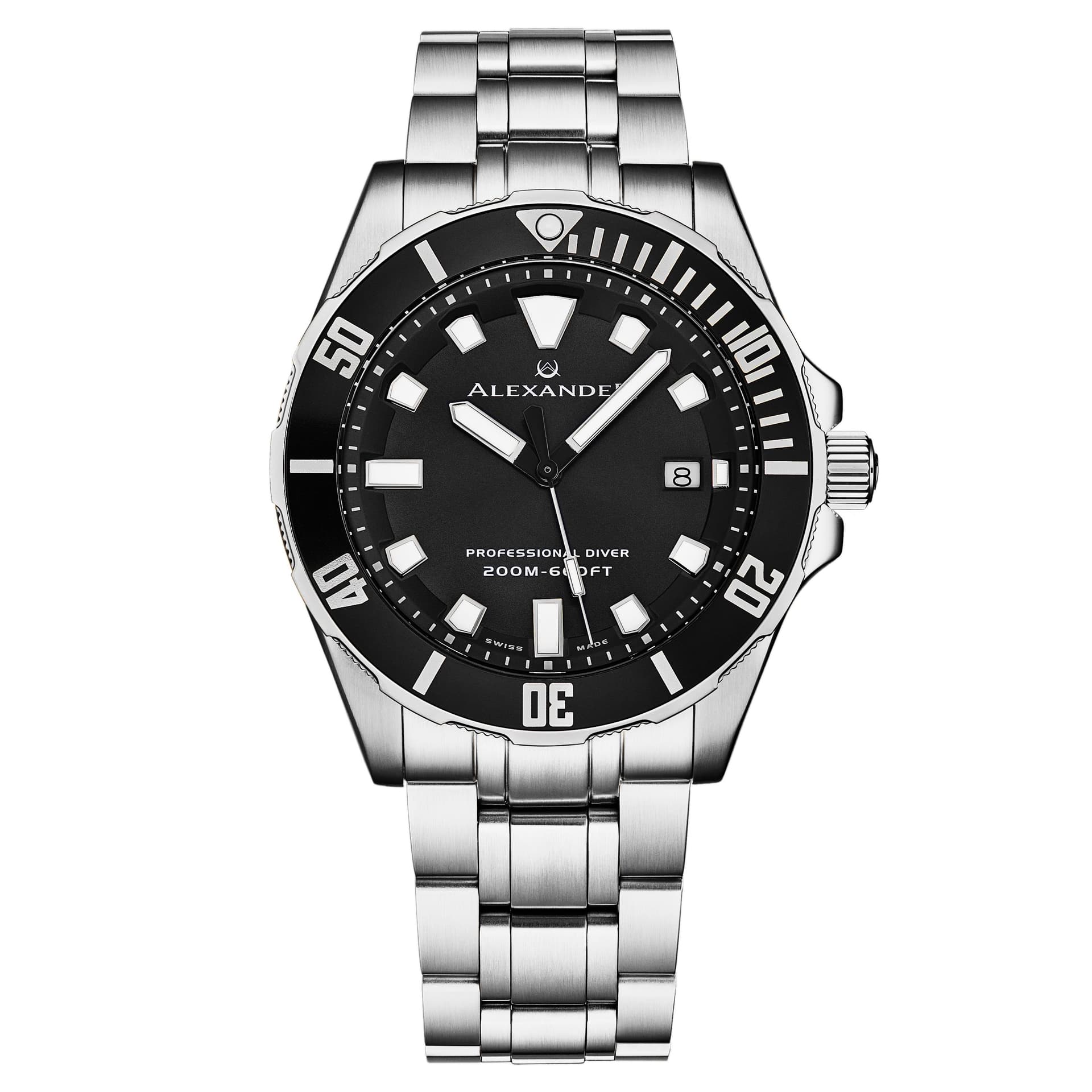 Alexander Alexander Men's A501B Vathos Luxury Diver's Watch 42mm in Black