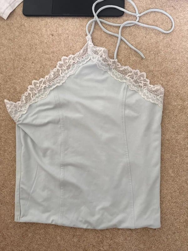 ASOS blue halter neck top with lace