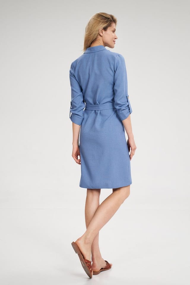 Love Lace Love Lace Women's Blue Long Shirt Dress Detachable Sleeves Tie Waist - 3