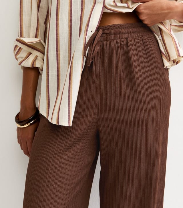 New Look Women's Brown Textured Jersey Wide Leg Trousers New Look - 2