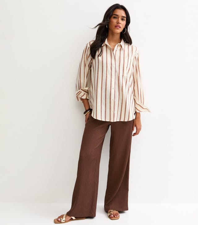 New Look Women's Brown Textured Jersey Wide Leg Trousers New Look - 3