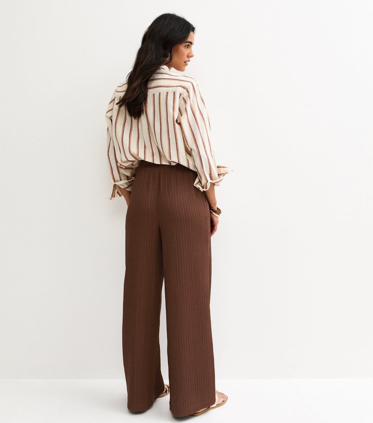 New Look Women's Brown Textured Jersey Wide Leg Trousers New Look - 4
