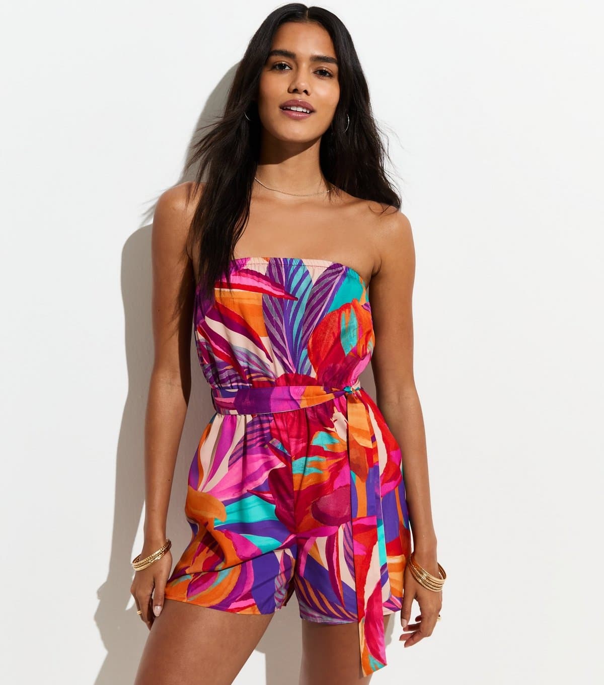 New Look Women's Purple Tropical Leaf Crepe Playsuit New Look