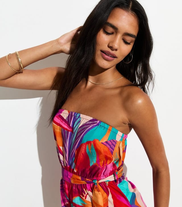 New Look Women's Purple Tropical Leaf Crepe Playsuit New Look - 3