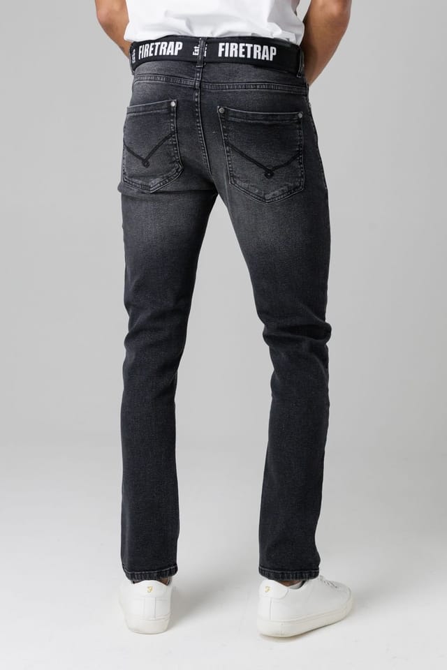 Firetrap Firetrap Men's Slim Fit Jeans with Branded Cotton Belt & Contrast Stitching in Black - 2