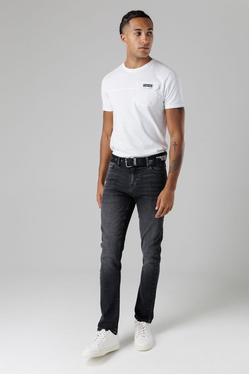 Firetrap Firetrap Men's Slim Fit Jeans with Branded Cotton Belt & Contrast Stitching in Black - 4