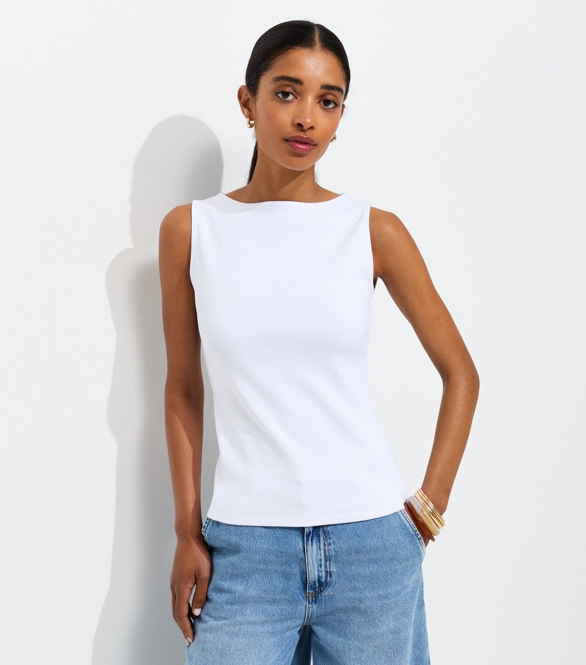 New Look White Heavyweight Cotton Ribbed Sleeveless Top