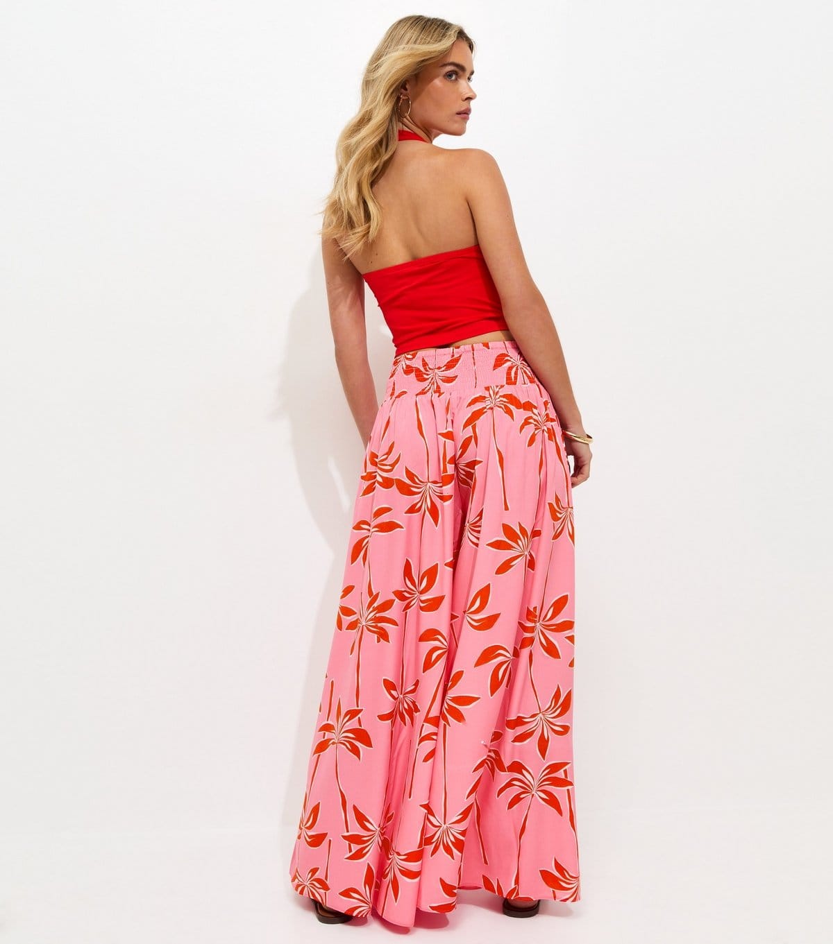 New Look Women's Petite Pink Palm Print Palazzo Trousers New Look - 4