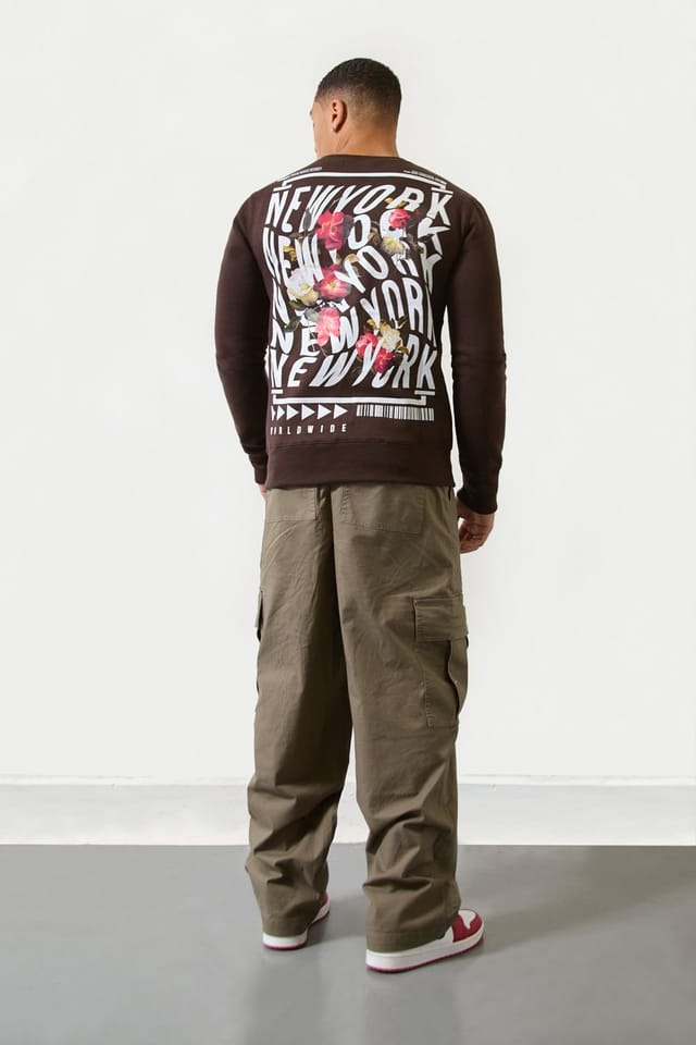 LONDON ATTITUDE LONDON ATTITUDE Men's Brown Floral “New York" Crewneck Regular Fit Sweatshirt - 2