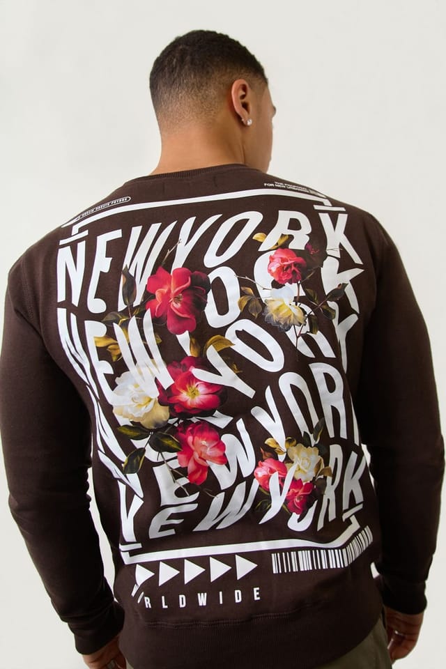 LONDON ATTITUDE LONDON ATTITUDE Men's Brown Floral “New York" Crewneck Regular Fit Sweatshirt - 3