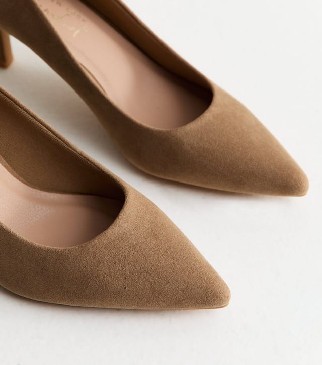 New Look Women's Camel Faux Suede Pointed Toe Court Shoes Vegan New Look - 3