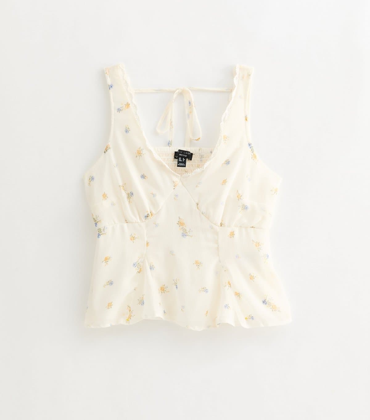 New Look Women's Petite Cream Floral Chiffon Lace Trim Top New Look