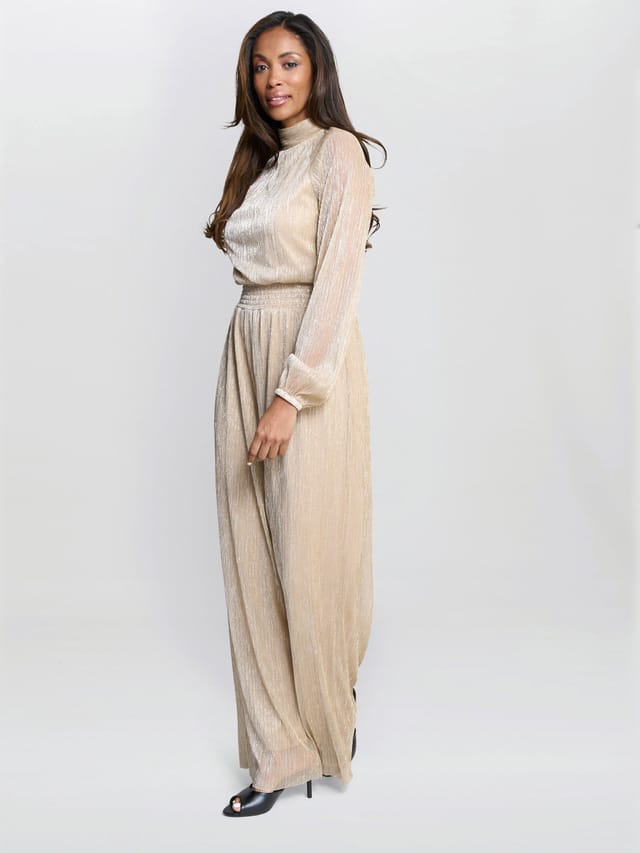 Gina Bacconi Gina Bacconi Women's Kylie Metallic Knit Jumpsuit in Gold - 3